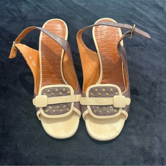 Chie Mihara Vintage Style Leather Slingback Block Heel Shoes Size 38.25 or US 7 - Picture 2 of 8